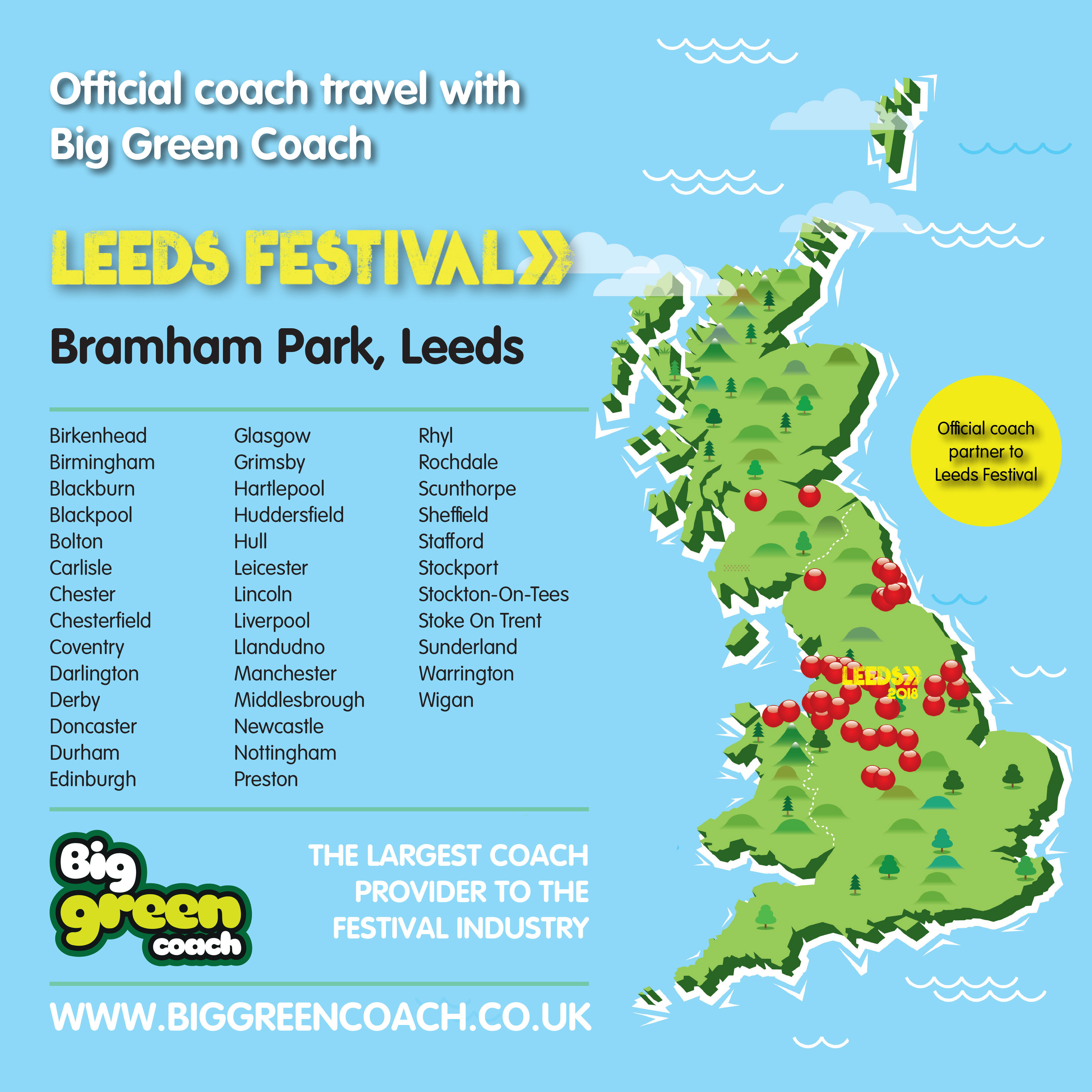 Leeds Festival | Big Green Coach are once again our OFFICIAL travel  provider for Leeds 2018